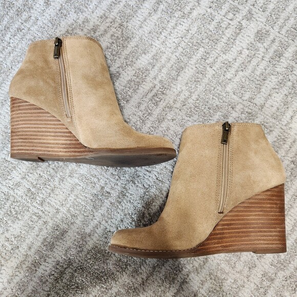 Lucky Brand womens Yakeena brown suede wedge bootie boot size 7.5 - Picture 5 of 11